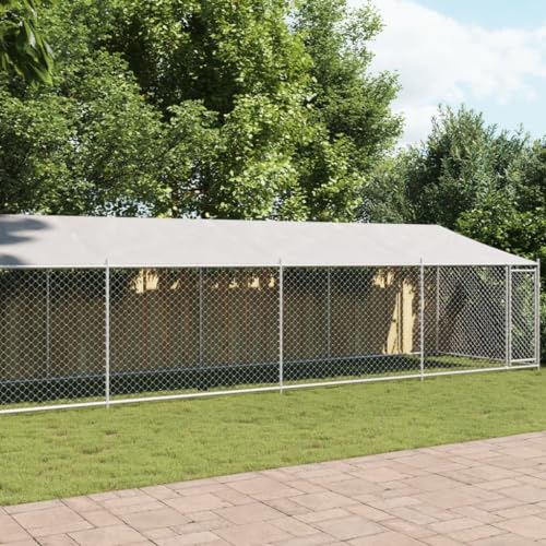 HOMEELIKE Hundezwinger mit Dach und T¨¹r Grau 10x2x2 m Verzinkter Stahl von HOMEELIKE