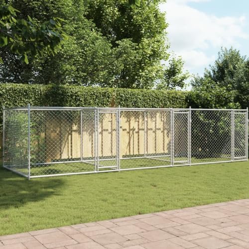 HOMEELIKE Hundezwinger mit T¨¹Ren Grau 6x2x1,5 m Verzinkter Stahl von HOMEELIKE