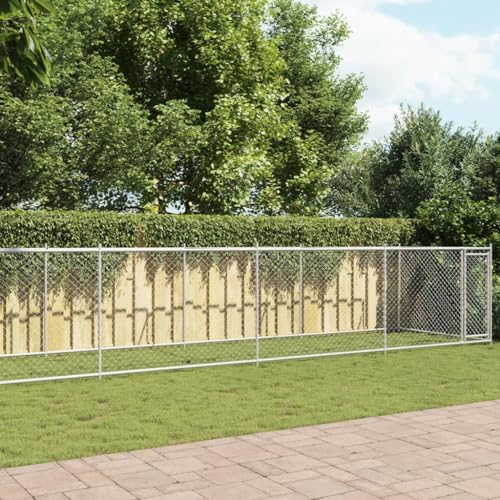 HOMEELIKE Hundezwinger mit T¨¹r Grau 10x2x1,5 m Verzinkter Stahl von HOMEELIKE