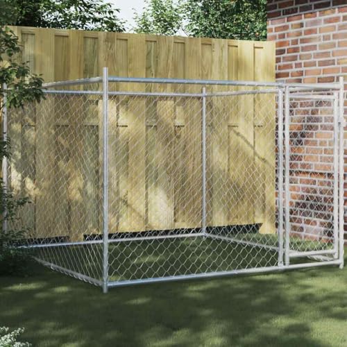 HOMEELIKE Hundezwinger mit T¨¹r Grau 2x2x1,5 m Verzinkter Stahl von HOMEELIKE
