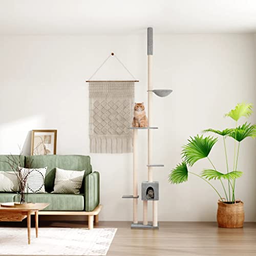 HOMEELIKE Kratzbaum Deckenhoch Hellgrau 258,5-284,5 cm von HOMEELIKE