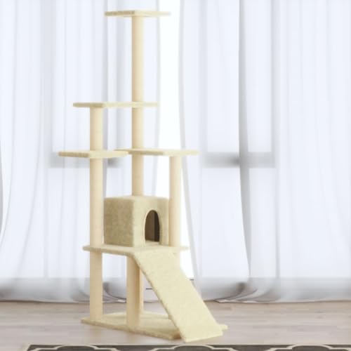 HOMEELIKE Kratzbaum mit Sisal-Kratzs?ulen Creme 155 cm von HOMEELIKE