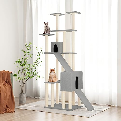 HOMEELIKE Kratzbaum mit Sisal-Kratzs?ulen Hellgrau 190 cm von HOMEELIKE