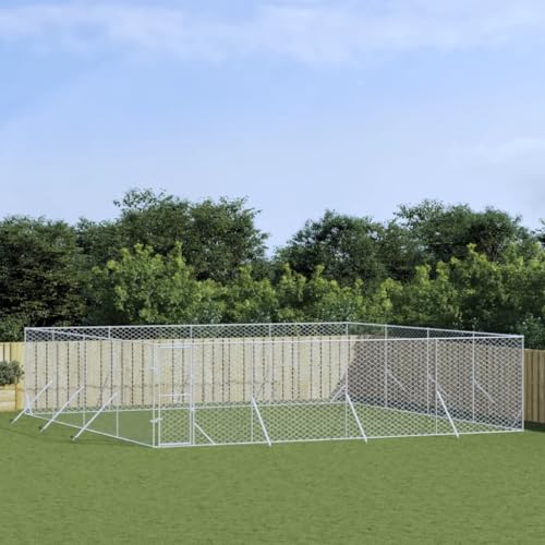 HOMEELIKE Outdoor-Hundezwinger Silbern 8x8x2 m Verzinkter Stahl von HOMEELIKE