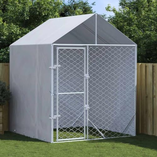 HOMEELIKE Outdoor-Hundezwinger mit Dach Silber 2x2x2,5 m Verzinkter Stahl von HOMEELIKE