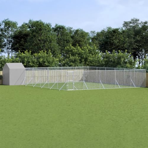 HOMEELIKE Outdoor-Hundezwinger mit Dach Silbern 12x12x2,5m Stahl Verzinkt von HOMEELIKE