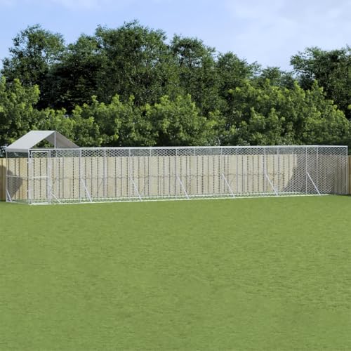 HOMEELIKE Outdoor-Hundezwinger mit Dach Silbern 14x2x2,5 m Stahl Verzinkt von HOMEELIKE