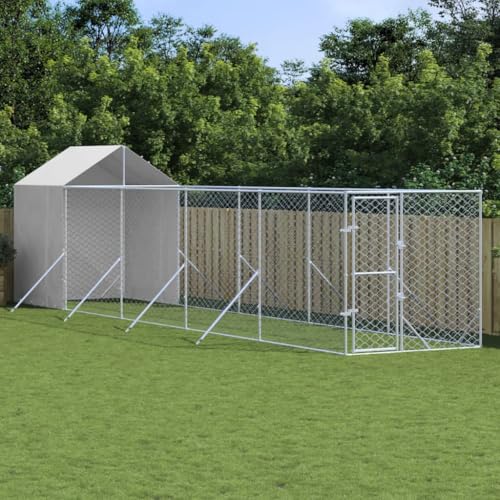 HOMEELIKE Outdoor-Hundezwinger mit Dach Silbern 2x10x2,5 m Stahl Verzinkt von HOMEELIKE