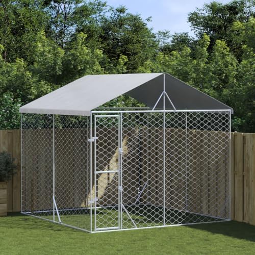 HOMEELIKE Outdoor-Hundezwinger mit Dach Silbern 3x3x2,5m Verzinkter Stahl HOMEELIKE Outdoor-Hundezwinger mit Dach Silbern 3x3x2,5m Verzinkter Stahl von HOMEELIKE