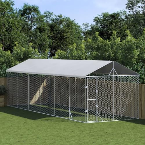 HOMEELIKE Outdoor-Hundezwinger mit Dach Silbern 3x9x2,5m Verzinkter Stahl von HOMEELIKE