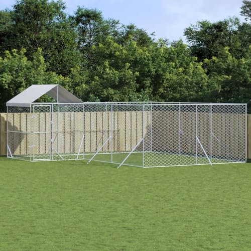 HOMEELIKE Outdoor-Hundezwinger mit Dach Silbern 6x6x2,5m Verzinkter Stahl HOMEELIKE Outdoor-Hundezwinger mit Dach Silbern 6x6x2,5m Verzinkter Stahl von HOMEELIKE