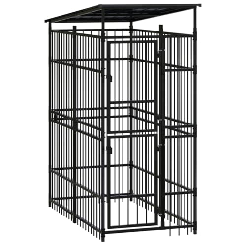 HOMEELIKE Outdoor-Hundezwinger mit Dach Stahl 1,84 m2 von HOMEELIKE
