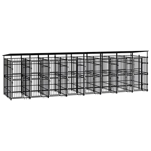 HOMEELIKE Outdoor-Hundezwinger mit Dach Stahl 14,75 m2 von HOMEELIKE