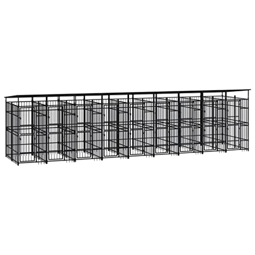 HOMEELIKE Outdoor-Hundezwinger mit Dach Stahl 16,59 m2 von HOMEELIKE