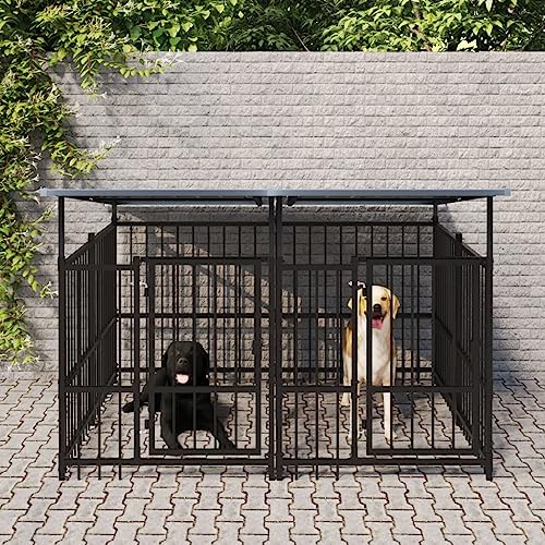 HOMEELIKE Outdoor-Hundezwinger mit Dach Stahl 3,75 m2 von HOMEELIKE