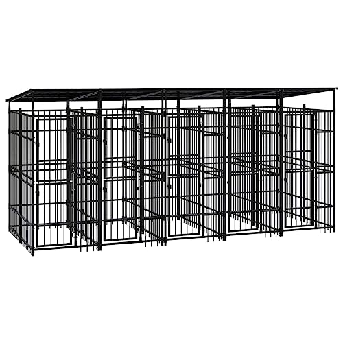 HOMEELIKE Outdoor-Hundezwinger mit Dach Stahl 9,22 m2 von HOMEELIKE