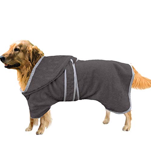 HOMELEVEL Hundebademantel Hundehandtuch - Handtuch für große und kleine Hunde - 100% Baumwolle - Bademantel weich bequem für Hund - mit Kapuze und Gürtel von HOMELEVEL