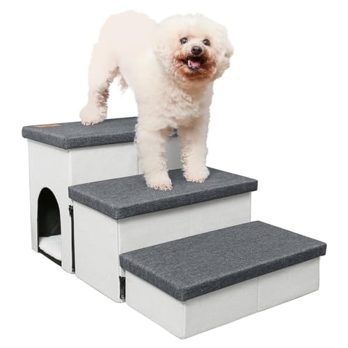 HOMELYSIAN Hundetreppe für hohe Betten, faltbare Haustiertreppe für kleine Hunde und Katzen mit Stauraum und Höhle, rutschfeste Hundetreppe für Couch und Bett bis zu 55,9 cm (3 Stufen, HOMELYSIAN Hundetreppe für hohe Betten, faltbare Haustiertreppe für kleine Hunde und Katzen mit Stauraum und Höhle, rutschfeste Hundetreppe für Couch und Bett bis zu 55,9 cm (3 Stufen, von HOMELYSIAN