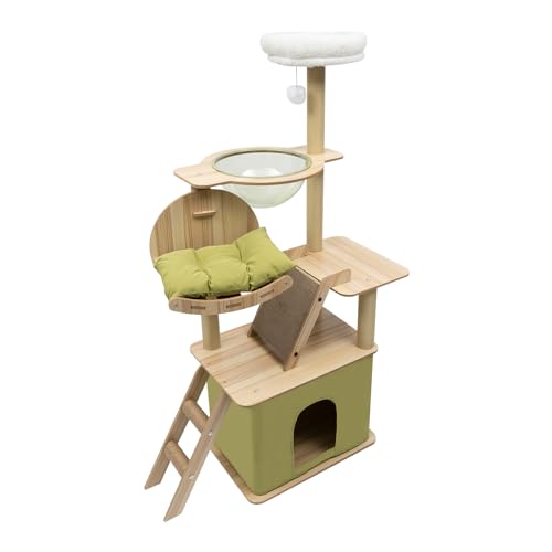 Katzenkratzbaum 40x55x140cm Katzenhaus mit Großem Gepolstertem Bett Katzenturm für Hauskatzen Stabiler katzenbaum mit Kratzbrett Kleiner Treppe Plattformen Liegemulde Katzenkorb von HOMEONENIC