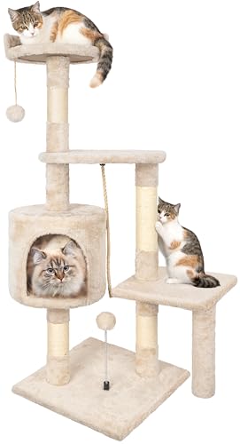Kratzbaum, 112 cm Katzenbaum Stabil Katzenkratzbaum, Aktivitätskratzbäume mit Kratzsäule Großer Plattform Katzenhaus Plüschbälle, Beige Kratzbaum, 112 cm Katzenbaum Stabil Katzenkratzbaum, Aktivitätskratzbäume mit Kratzsäule Großer Plattform Katzenhaus Plüschbälle, Beige von HOMIDEC