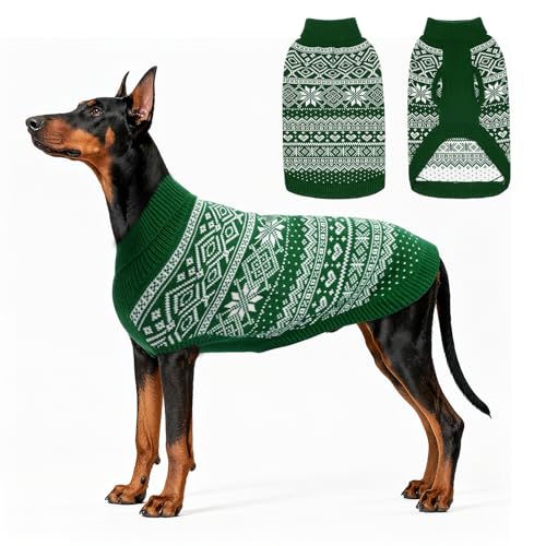 HOMIMP Hundepullover Argyle, warme Winterkleidung, weicher Mantel, hässlicher Hundepullover für kleine, mittelgroße und große Hunde, Haustierkleidung, Jungen, Mädchen, Grün, 2XL von HOMIMP