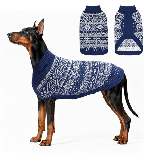 HOMIMP Hundepullover Argyle, warme Winterkleidung, weicher Mantel, hässlicher Hundepullover für kleine, mittelgroße und große Hunde, Haustierkleidung für Jungen und Mädchen, Blau, Größe XL von HOMIMP