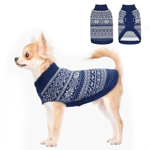 HOMIMP Hundepullover Argyle, warme Winterkleidung, weicher Mantel, hässlicher Hundepullover für kleine, mittelgroße und große Hunde, Haustierkleidung für Jungen und Mädchen, Blau, Größe XXS von HOMIMP