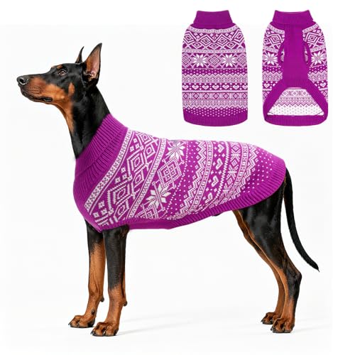 HOMIMP Hundepullover Argyle, warme Winterkleidung, weicher Mantel, hässlicher Hundepullover für kleine, mittelgroße und große Hunde, Haustierkleidung für Jungen und Mädchen, Lila, 2XL von HOMIMP