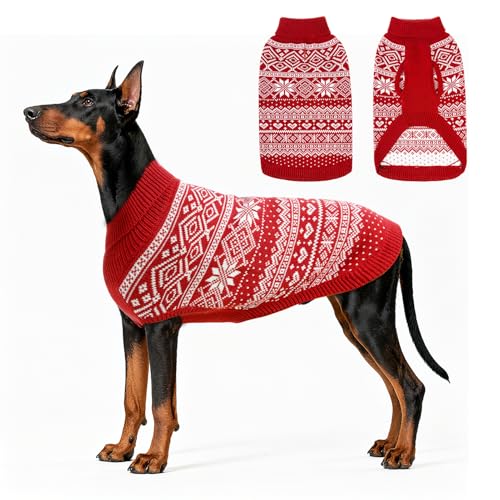 HOMIMP Hundepullover Argyle, warme Winterkleidung, weicher Mantel, hässlicher Hundepullover für kleine, mittelgroße und große Hunde, Haustierkleidung für Jungen und Mädchen, Rot, 2XL von HOMIMP