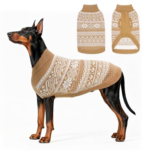 HOMIMP Hundepullover Argyle, warme Winterkleidung, weicher Mantel, hässlicher Hundepullover für kleine, mittelgroße und große Hunde, Haustierkleidung für Jungen und Mädchen, cremefarben, Größe 2XL von HOMIMP