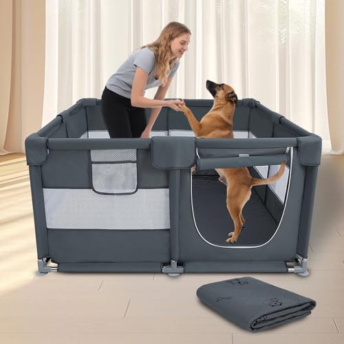 Homimp Hunde-Laufstall mit Reißverschlussgitter, Welpen-Laufstall für kleine und mittelgroße Hunde, tragbare Haustier-Spielgehege, Hundehütte, Box mit wasserdichtem Wurfpolster, Haustierzaunkäfig mit Homimp Hunde-Laufstall mit Reißverschlussgitter, Welpen-Laufstall für kleine und mittelgroße Hunde, tragbare Haustier-Spielgehege, Hundehütte, Box mit wasserdichtem Wurfpolster, Haustierzaunkäfig mit von HOMIMP