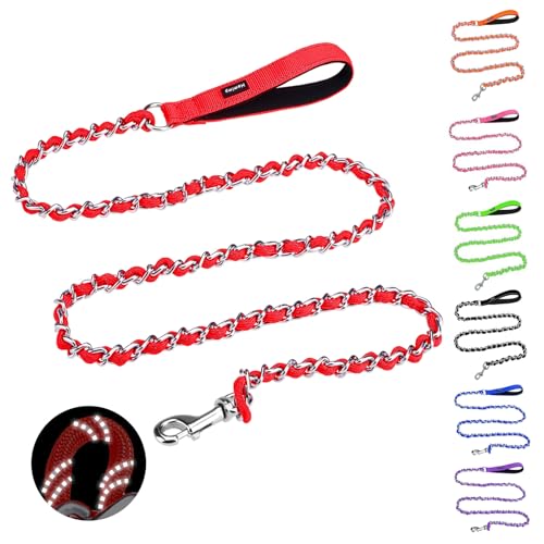 Homimp Hundeleine mit Kette – reflektierend, kaufeste Metallleine für große Hunde, 1,8 m mit bequemem, weich gepolstertem Griff, bissfest, langlebig, Nicht kaubar, Rot Homimp Hundeleine mit Kette – reflektierend, kaufeste Metallleine für große Hunde, 1,8 m mit bequemem, weich gepolstertem Griff, bissfest, langlebig, Nicht kaubar, Rot von HOMIMP