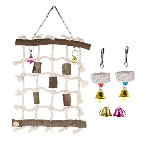 HOMOBABE 1satz Papageien-Spielzeug Aus Baumwollseil Mit Kletternetz Und Glocke Für Wellensittiche Und Andere Papageien Fördert Kletterspaß Und Zahnpflege Teilig von HOMOBABE
