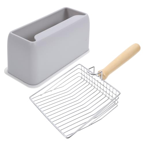 HOMOBABE 1 Satz Schaufel für Katzenstreu katzenklo zubehör für Katzenbesitzer Haustierbedarf Katzenkot-Heber Behälter Streuschaufel aus Edelstahl streuschaufel Halter Abs Dark Grey von HOMOBABE
