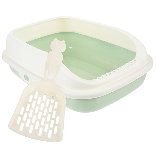 HOMOBABE 1 Set-Box Katzentoilette Wurf Katzenboxen für Wohnungskatzen sauber drinnen groß Scoop Schaufel Krämpfablett Kleiner Plastik Katzenstreu Pfanne Katzenstreuboxen Hellgrün von HOMOBABE