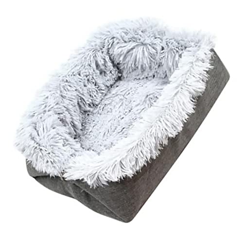 HOMOBABE 2 1 Katzennestkissen faltbares katzenhaus pet Bed Haustierkorb Katzen Matte katzenhöhlen cat mat Plüsch Bett Fell beruhigen Plaudern Haustierkissen Haustiernest Leinen- Light Grey von HOMOBABE