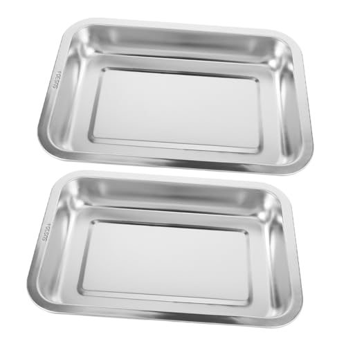 HOMOBABE 2 Stück Katzentoilette für Wurf groß hoch Tablett Jumbo Pfote drinnen Katzenstreuboxen Katzenstreu Pfanne Edelstahlpfanne Edelstahlschale Rostfreier Silber von HOMOBABE