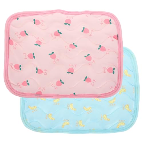 HOMOBABE 2 Stück Kühlmatte für Haustiere Sommer Kühlpad für Hamster Kaninchen und Meerschweinchen Selbstkühlende Schlafunterlage Rosa Kirsche Blaue Banane für Heiße und Entspannte Nächte von HOMOBABE
