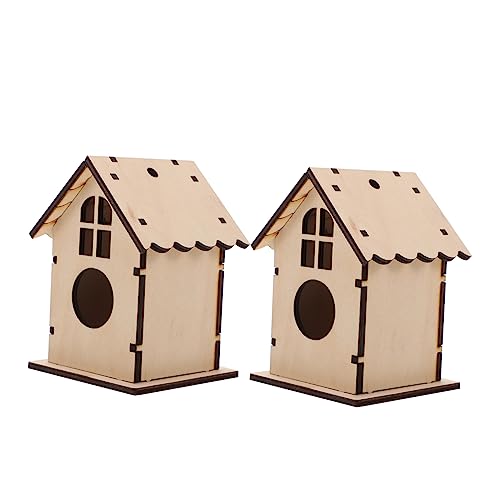HOMOBABE 2 Stück Vogelhaus Häuser Nest Bausatz Hühnerfutter Vogelfütterer Haustier Hirse Bird House vogelkäfig Bird cage Birdcage Vogelzubehör Papageienhaus aus Holz Vogelhütte Bett hölzern von HOMOBABE