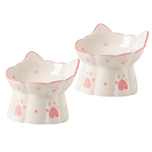 HOMOBABE 2Stücke Erhöhte Keramikkatzenfutterschalen rutschfeste Futternäpfe für Katzen für Futter und Wasser Design Leicht zu Reinigen Wahl von HOMOBABE