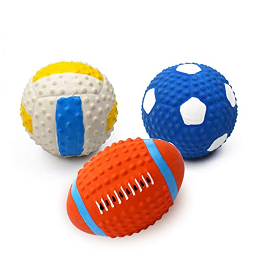 HOMOBABE 3stücke Teiliges Kauspielzeug Für Hunde Latex Sportbälle Für Zahnpflege Und Spiel Pet Sound Toy Für Interaktive Beschäftigung Kleine Latexbälle Volleyball Fußball Rugby von HOMOBABE