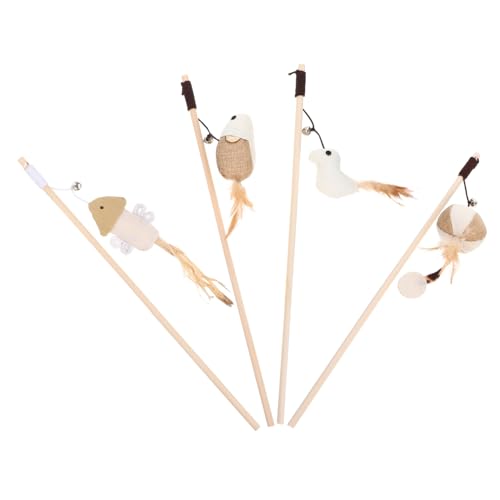 HOMOBABE 4 Stück Haustier Katzenzauberstab interaktive Katze interaktives katzenspielzeug Interactive cat Toy praktischer Katzenzauberstab bequemer Katzenteaser Plüsch von HOMOBABE