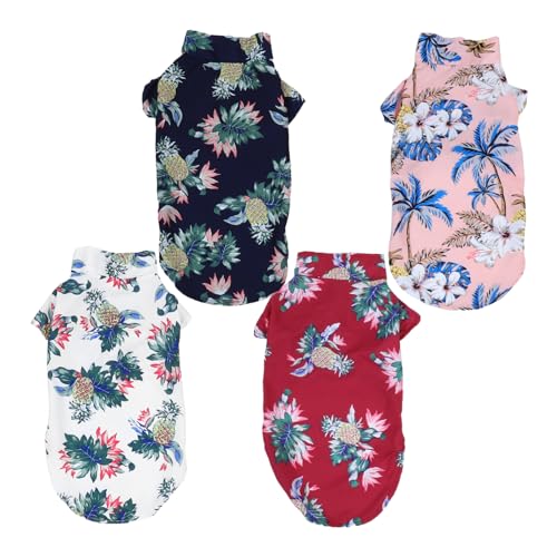 HOMOBABE 4 Stück Hawaiian Hundeshirts für Haustiere Atmungsaktive Sommerbekleidung mit Ananasdruck für Strand Camping und Geeignet für Hunde und Katzen XXL Farben von HOMOBABE