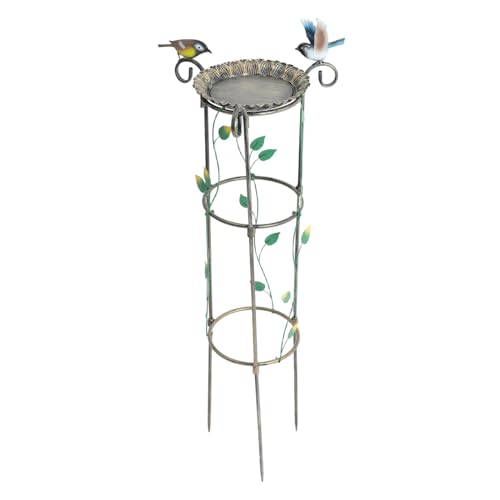 HOMOBABE Antiker Vogelbad Teller und Pflanzensupport für Kletterpflanzen Dekorativer Gartenstecker aus Eisen für Blumenbeete Vogeltränke und Gartenverschönerung von HOMOBABE