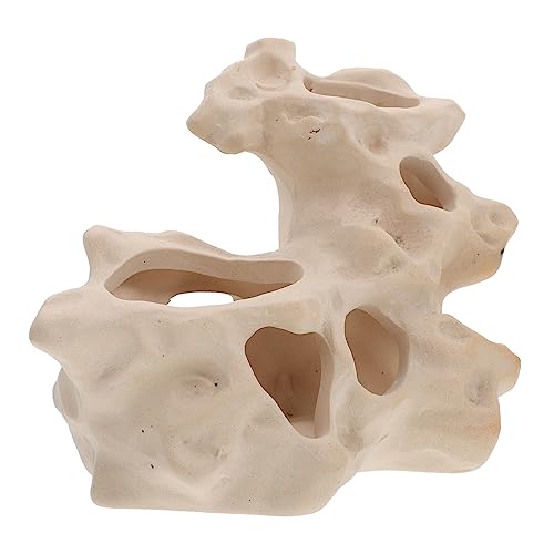 HOMOBABE Aquarium Landschaftsgestaltung Flucht Aquarienverzierung Tank groß Ornamente kleine Versteckhöhle Keramik Figuren Aquarium Zubehör Handwerkliches Aquariendekoration Beige von HOMOBABE