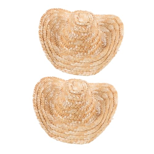 HOMSFOU 2 Stück Cowboyhutspielzeug Stroh Rand Figur Halloween Dekoration bunt strickmützen Puppenhut Miniaturhüte für Puppen Handgemachter Hut Hund Sombrero-Hut Hunde-Propeller-Hut Khaki von HOMSFOU
