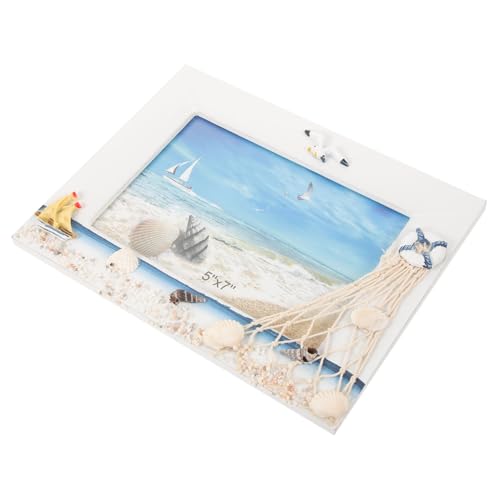 HOMSFOU 4 Stück Bilderrahmen Wohnkultur Nautische Tischdekoration Strand-fotorahmen Desktop-Ornamente Am Strand Nautischer Fotohalter Ozean-dekor Holztisch Schreibtisch Hölzern Weiß von HOMSFOU