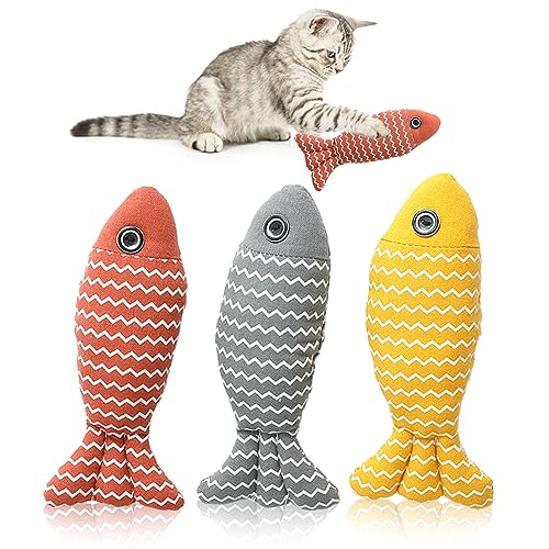 3 PCS Spielzeug mit Katzenminze: Katzenspielzeug Fisch mit Katzenminze, Bissfestes Katzenminze-Spielzeug, Katze Interaktive Spielzeug, Fisch Katze Spielzeug Simulation Waschbares Plüsch Fischspielzeug von HOMURY