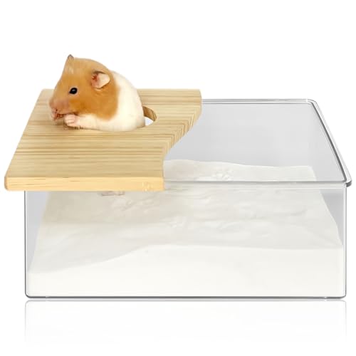 HOMURY 1 Stück Hamster Sandbad: Acryl Hamster Badebox, Hamster Zubehör mit Halbabdeckung aus Massivholz, Hamster Toilette für Chinchilla, Goldene Bären, Gerbil(Rechteckig,20x15x8cm) von HOMURY