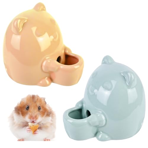 HOMURY 2 Stück Keramik Trinkflasche: Kleines Wasserspender Keramik, Puddingbär Trinkflasche für Hamster Nagertränke, Chinchillas, Meerschweinchen, Vögel (Blaugrün+Orange Farbe) von HOMURY